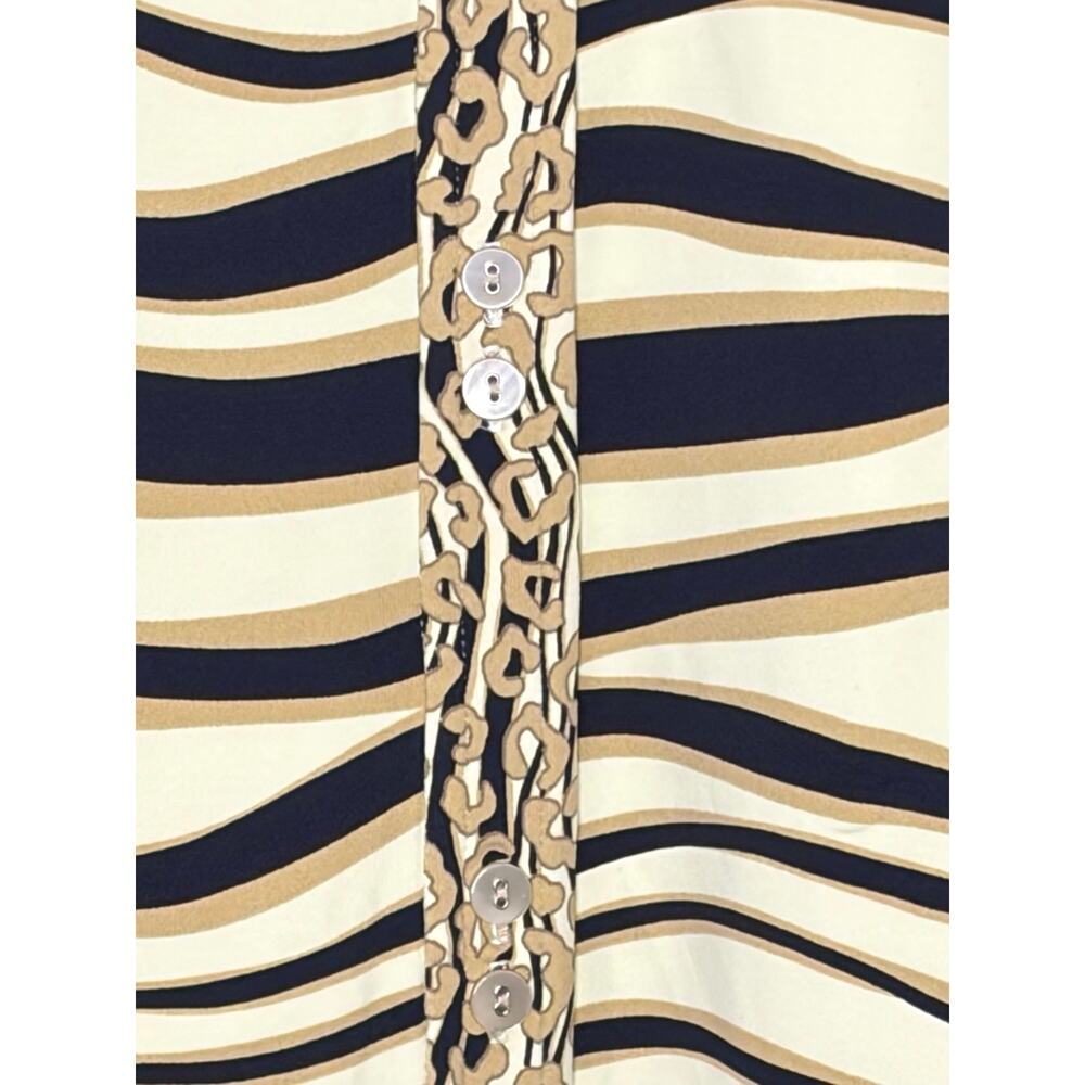 J McLaughlin Dress Small Wavy Stripe Animal Print Trim 3/4 Sleeve Button - Picture 2 of 11